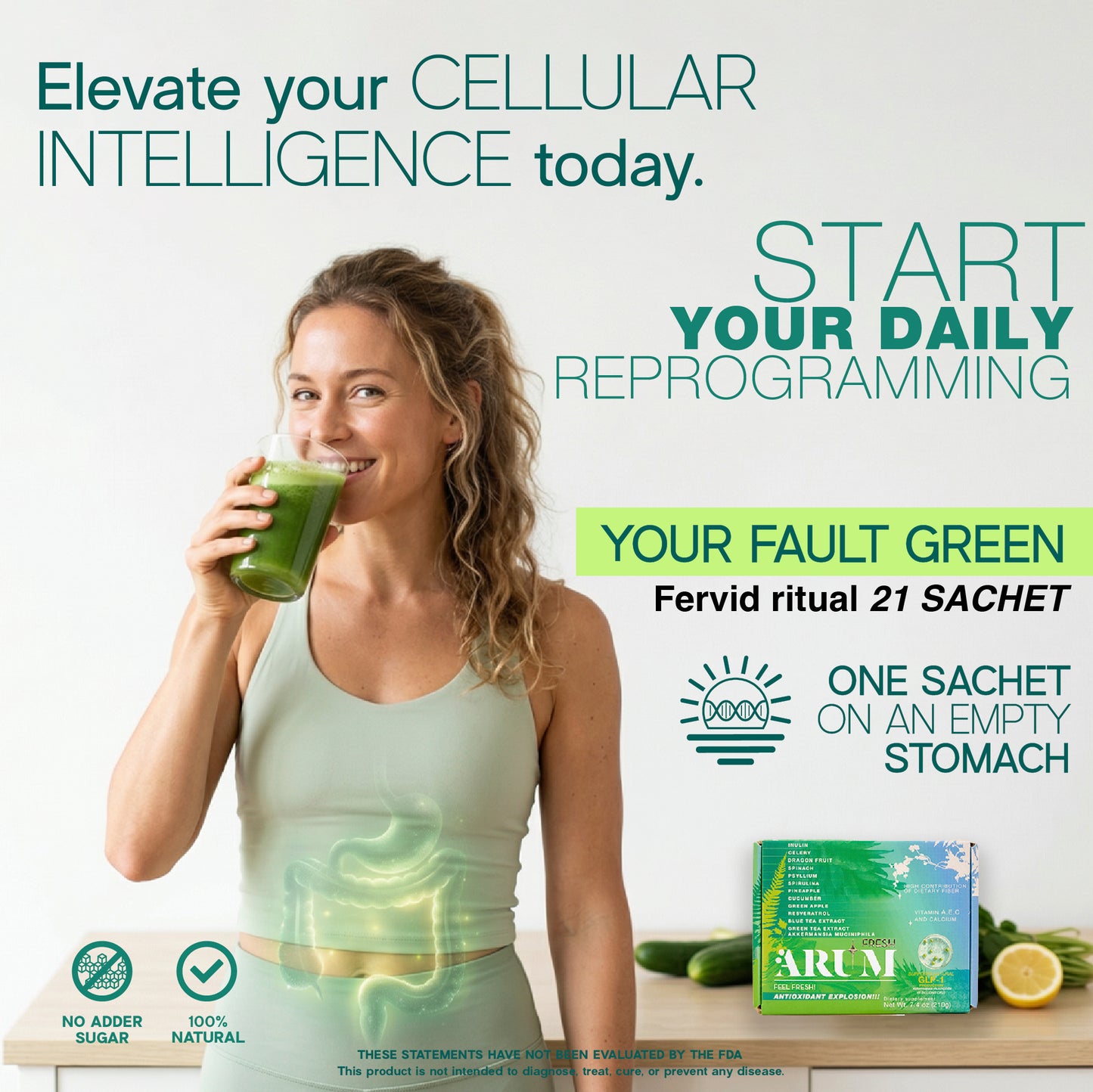 ARUM FRESH Natural GLP-1 Activator Green Detox Powder | Gut Health + Metabolic Support