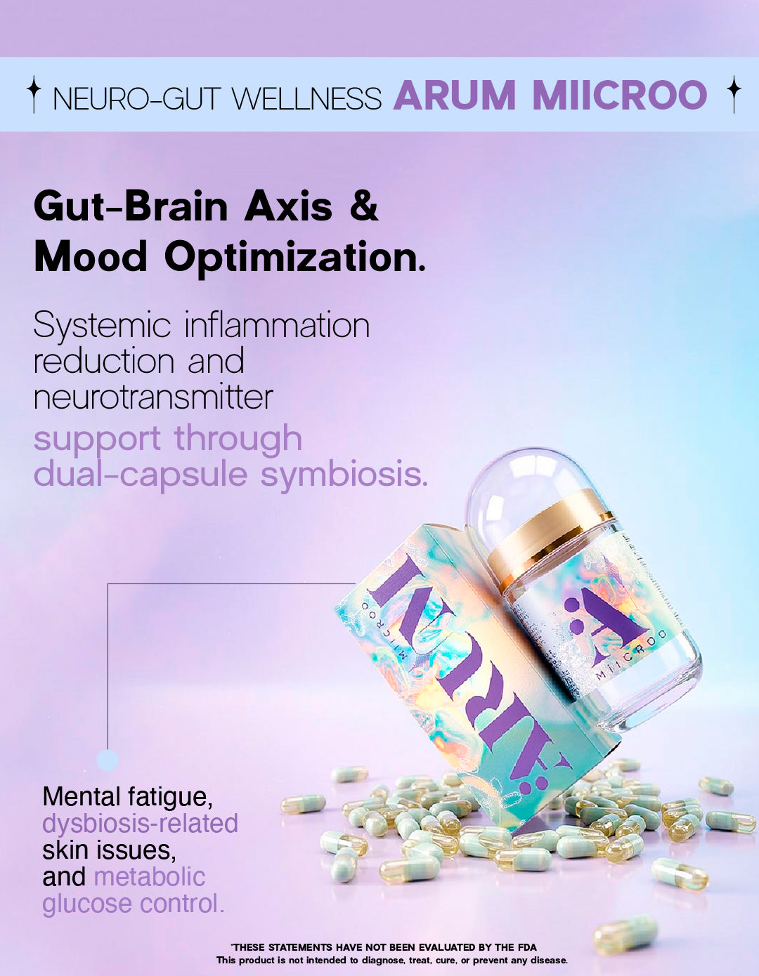 ARUM MIICRO Dual Capsule Synbiotic | 13 Probiotic Strains + Omega 3 + Prebiotic | Gut-Brain Axis