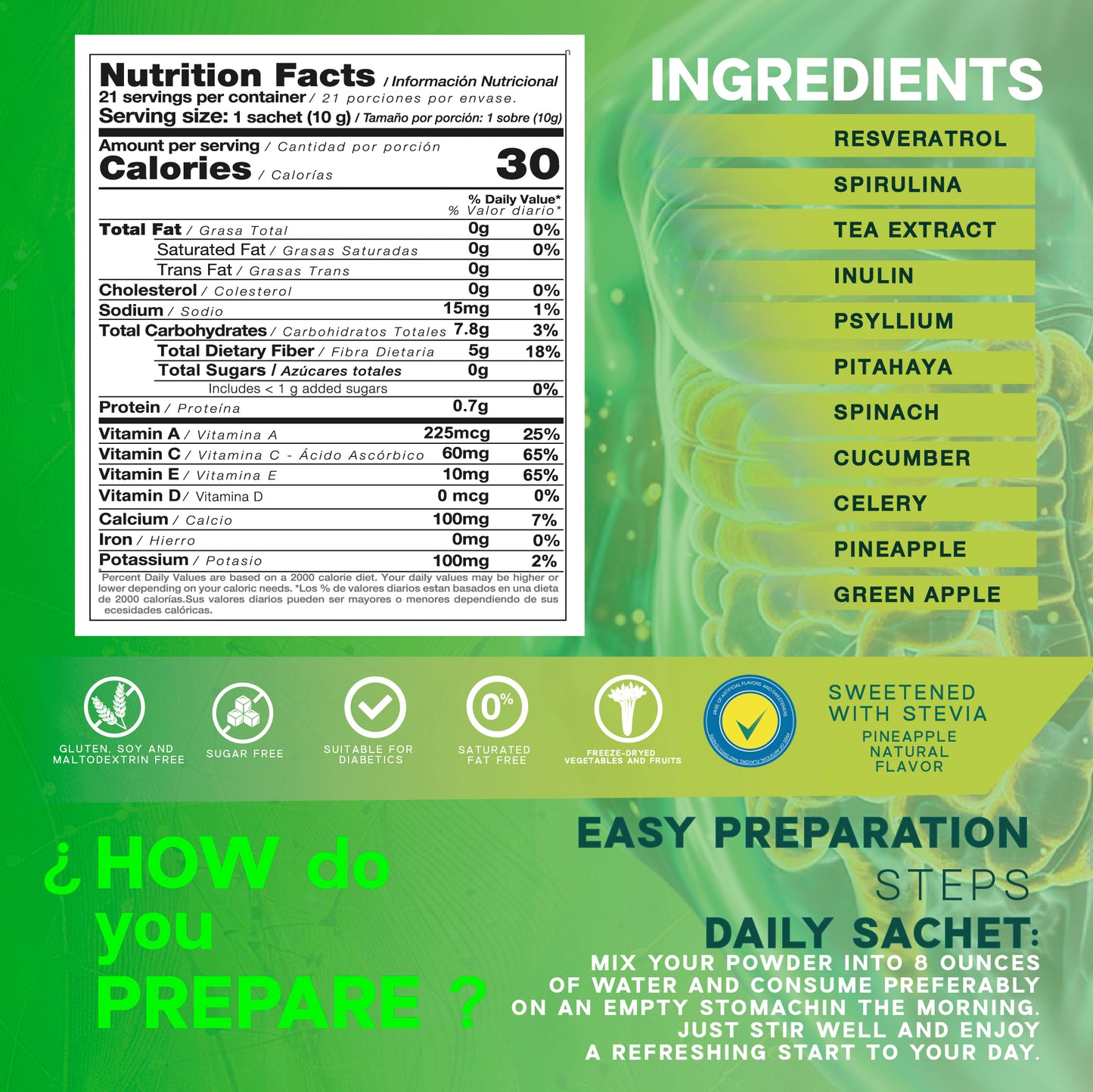 ARUM FRESH Natural GLP-1 Activator Green Detox Powder | Gut Health + Metabolic Support