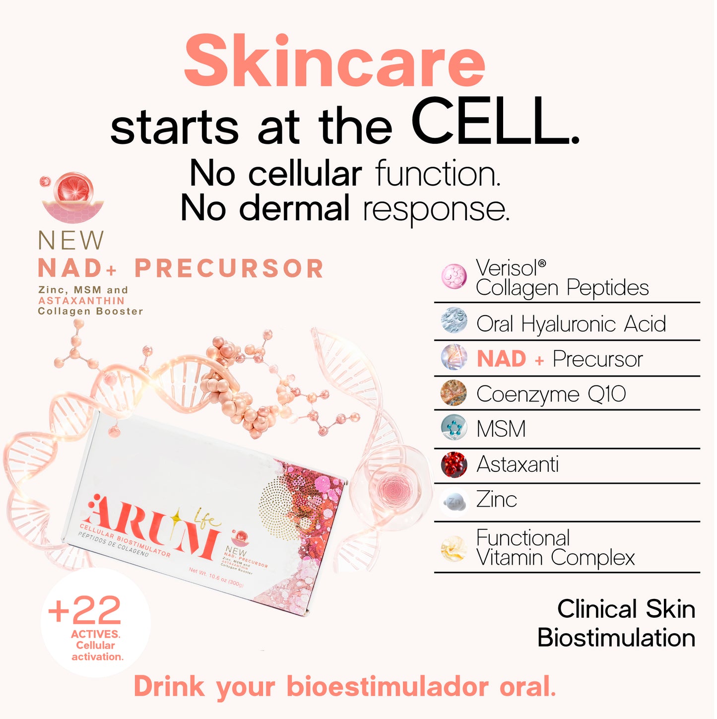 ARUM LIFE | Clinical Oral Biostimulator 🧬 | NAD⁺ Precursor + Verisol® Collagen + Oral Hyaluronic Acid | 30 Sachets — Professional Grade