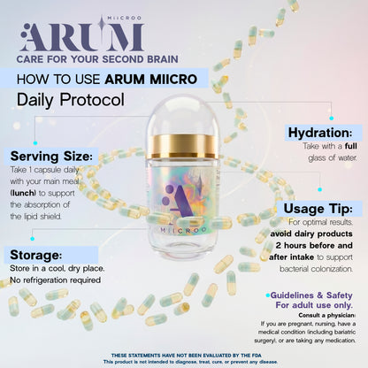ARUM MIICRO Dual Capsule Synbiotic | 13 Probiotic Strains + Omega 3 + Prebiotic | Gut-Brain Axis